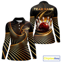 Load image into Gallery viewer, Custom Black and Gold Bowling Polo, Quarter Zip Shirts for Women, Team Bowling League Jerseys NQS11599