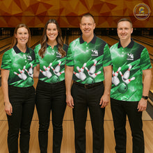 Load image into Gallery viewer, Green Storm Lightning Thunder Bowling Polo, Quarter Zip Shirt For Women Custom Bowling Team Jersey NQS11719