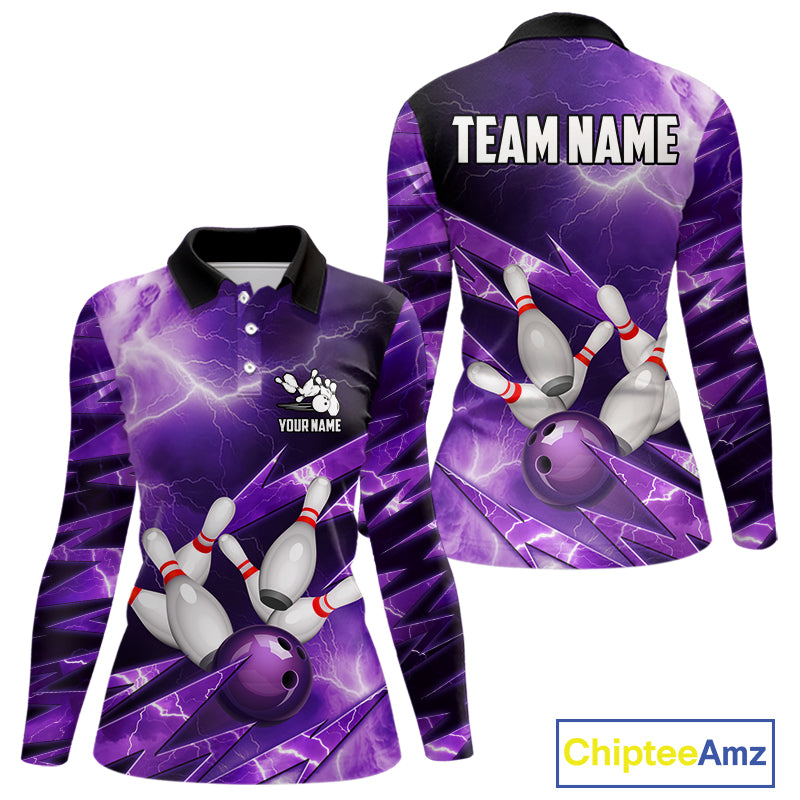 Purple Storm Lightning Thunder Bowling Polo, Quarter Zip Shirt For Women Custom Bowling Team Jersey NQS11720