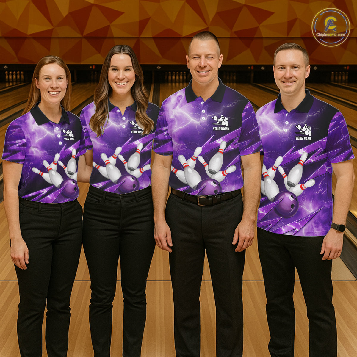 Purple Storm Lightning Thunder Bowling Polo, Quarter Zip Shirt For Women Custom Bowling Team Jersey NQS11720