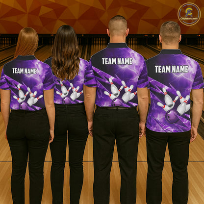 Purple Storm Lightning Thunder Bowling Polo, Quarter Zip Shirt For Women Custom Bowling Team Jersey NQS11720