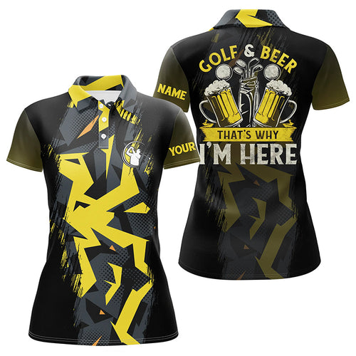 Golf And Beer That's Why I'm Here custom black yellow camo Womens golf polos shirts, ladies golf tops NQS7427