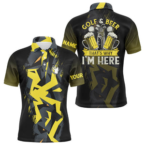 Golf And Beer That's Why I'm Here custom black yellow camo Mens golf polo shirts, golf tops for men NQS7427