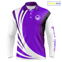Load image into Gallery viewer, Mens polo golf shirts custom name purple and white golf shirt, team golf shirts mens NQS9845