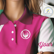 Load image into Gallery viewer, Women golf polo shirt custom name pink and white golf shirt, team golf shirts ladies NQS9846