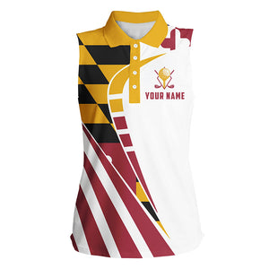Personalized sleeveless golf polos shirts for ladies, Maryland flag patriot golf wears NQS7583