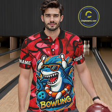 Load image into Gallery viewer, Funny Red Camo Shark Men Bowling Polo, Quarter Zip Shirts Custom Team Shark Bowling Outfit Jersey NQS10076