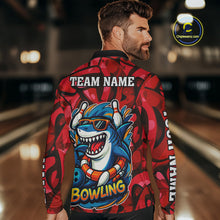 Load image into Gallery viewer, Funny Red Camo Shark Men Bowling Polo, Quarter Zip Shirts Custom Team Shark Bowling Outfit Jersey NQS10076
