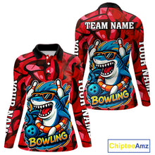 Load image into Gallery viewer, Funny Red Camo Shark Women Bowling Polo, Quarter Zip Shirts Custom Team Shark Bowling Outfit Jersey NQS10076