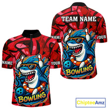 Load image into Gallery viewer, Funny Red Camo Shark Men Bowling Polo, Quarter Zip Shirts Custom Team Shark Bowling Outfit Jersey NQS10076