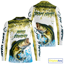 Load image into Gallery viewer, Largemouth bass fishing green scales UV protection custom hooded sun shirt, Bass fishing jerseys NQS10229