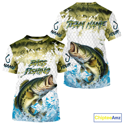 Largemouth bass fishing green scales UV protection custom hooded sun shirt, Bass fishing jerseys NQS10229