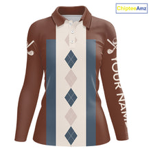 Load image into Gallery viewer, Brown Argyle Pattern Women Golf Polo Shirts Custom Vintage Style For Golf Lovers Gift For Ladies NQS10233