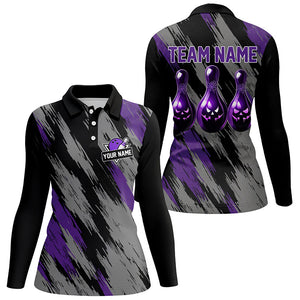 Black and purple camo Halloween Women Bowling Polo, Quarter zip shirt custom bowling Team jerseys NQS8202