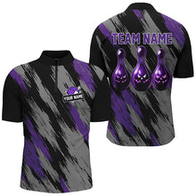 Load image into Gallery viewer, Black and purple camo Halloween Men Bowling Polo, Quarter zip shirt custom bowling Team jerseys NQS8202