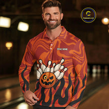 Load image into Gallery viewer, Orange camo flame Bowling polo, quarter zip shirts for men custom Halloween Bowling team jerseys NQS10395