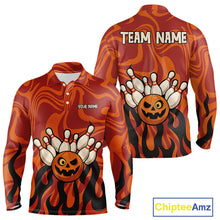 Load image into Gallery viewer, Orange camo flame Bowling polo, quarter zip shirts for men custom Halloween Bowling team jerseys NQS10395