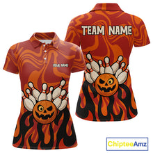 Load image into Gallery viewer, Orange camo flame Bowling polo, quarter zip shirts for Women custom Halloween Bowling team jerseys NQS10395