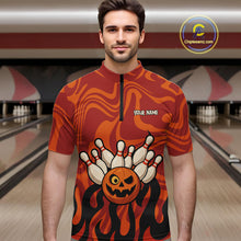 Load image into Gallery viewer, Orange camo flame Bowling polo, quarter zip shirts for men custom Halloween Bowling team jerseys NQS10395