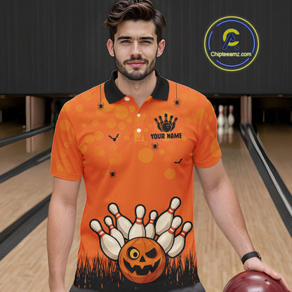 Custom Funny orange Bowling Team Shirt Halloween Polo & Quarter-Zip Bowling Jersey for Men NQS10396