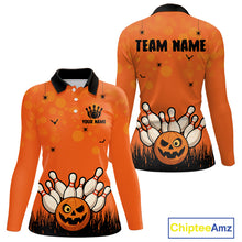 Load image into Gallery viewer, Custom Funny orange Bowling Team Shirt Halloween Polo &amp; Quarter-Zip Bowling Jersey for Women NQS10396