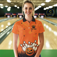 Load image into Gallery viewer, Custom Funny orange Bowling Team Shirt Halloween Polo &amp; Quarter-Zip Bowling Jersey for Women NQS10396