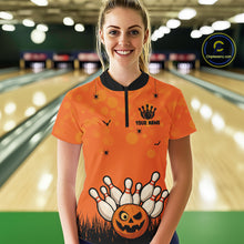 Load image into Gallery viewer, Custom Funny orange Bowling Team Shirt Halloween Polo &amp; Quarter-Zip Bowling Jersey for Women NQS10396