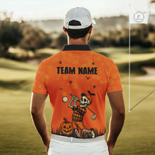 Load image into Gallery viewer, Custom Funny orange Golf skull Halloween Mens golf polo shirt, Personalized Halloween golf outfit NQS10397