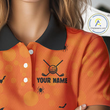 Load image into Gallery viewer, Custom Funny orange Golf skull Halloween Women golf polo shirt, Personalized Halloween golf outfit NQS10397