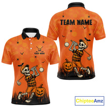 Load image into Gallery viewer, Custom Funny orange Golf skull Halloween Mens golf polo shirt, Personalized Halloween golf outfit NQS10397