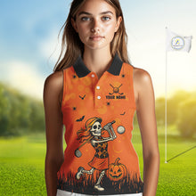 Load image into Gallery viewer, Custom Funny orange Golf skull Halloween Women Sleeveless Polos , Personalized Halloween golf outfit NQS10397