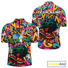 Load image into Gallery viewer, Funny colorful graffiti pattern Bowling Team Polo, 1/4 Zip Shirt For Men Custom Mens Bowling Jersey NQS10823