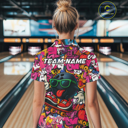 Funny pink graffiti pattern Bowling Team Shirt For Women Custom Ladies Bowling Jersey NQS10824