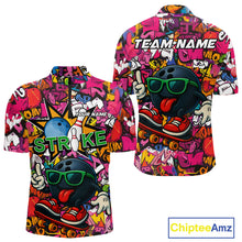 Load image into Gallery viewer, Funny pink graffiti pattern Bowling Team Polo, 1/4 Zip Shirt For Men Custom Mens Bowling Jersey NQS10824