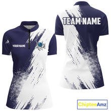 Load image into Gallery viewer, Custom Blue and White Strike Bowling Shirts Women Polo, 1/4 Zip Bowling Team Jerseys Bowling League NQS10826