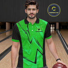 Load image into Gallery viewer, Personalized Green Lightning Thunder Bowling Polo, Quarter Zip Shirts For Men, Team Bowling Jersey NQS10832