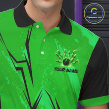 Load image into Gallery viewer, Personalized Green Lightning Thunder Bowling Polo, Quarter Zip Shirts For Men, Team Bowling Jersey NQS10832