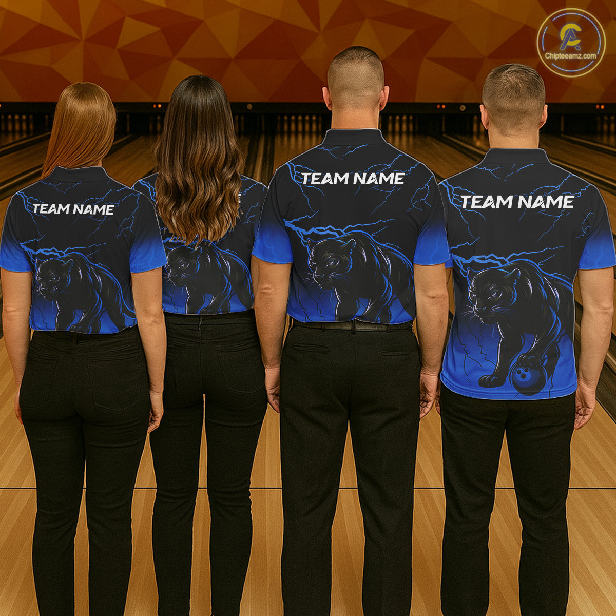 Black and Blue Lightning Thunder Panther Bowling Team Shirts For Women Custom Panther Bowling Jerseys NQS11205