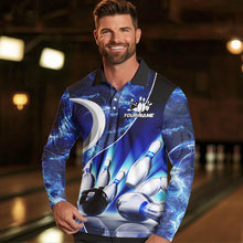 Load image into Gallery viewer, Blue Light pattern Bowling Polo, Quarter Zip shirts for men Custom Bowling Team League Jerseys NQS9340