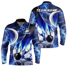 Load image into Gallery viewer, Blue Light pattern Bowling Polo, Quarter Zip shirts for men Custom Bowling Team League Jerseys NQS9340