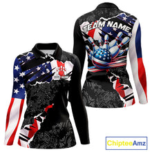 Load image into Gallery viewer, Custom bowling polo shirts, 1/4 zip shirts for Women, US Flag patriotic team bowling league shirts NQS11409