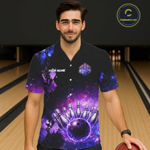 Load image into Gallery viewer, Purple Flame galaxy argyle Custom button-up bowling shirts, team bowling league jerseys NQS11410
