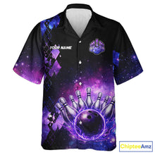 Load image into Gallery viewer, Purple Flame galaxy argyle Custom button-up bowling shirts, team bowling league jerseys NQS11410