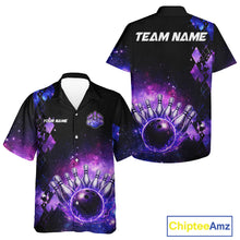 Load image into Gallery viewer, Purple Flame galaxy argyle Custom button-up bowling shirts, team bowling league jerseys NQS11410