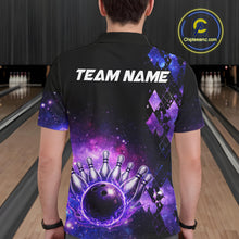Load image into Gallery viewer, Purple Flame galaxy argyle Custom bowling polo shirts, 1/4 zip for men, team bowling league jerseys NQS11410