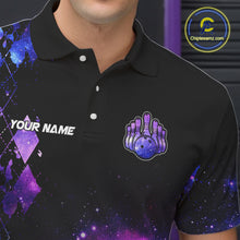 Load image into Gallery viewer, Purple Flame galaxy argyle Custom bowling polo shirts, 1/4 zip for men, team bowling league jerseys NQS11410
