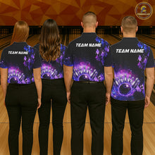 Load image into Gallery viewer, Purple Flame galaxy argyle Custom bowling polo shirts, 1/4 zip for women, team bowling league jerseys NQS11410