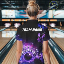 Load image into Gallery viewer, Purple Flame galaxy argyle Custom bowling polo shirts, 1/4 zip for women, team bowling league jerseys NQS11410