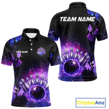 Load image into Gallery viewer, Purple Flame galaxy argyle Custom bowling polo shirts, 1/4 zip for men, team bowling league jerseys NQS11410