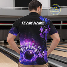 Load image into Gallery viewer, Purple Flame galaxy argyle Custom bowling polo shirts, 1/4 zip for men, team bowling league jerseys NQS11410